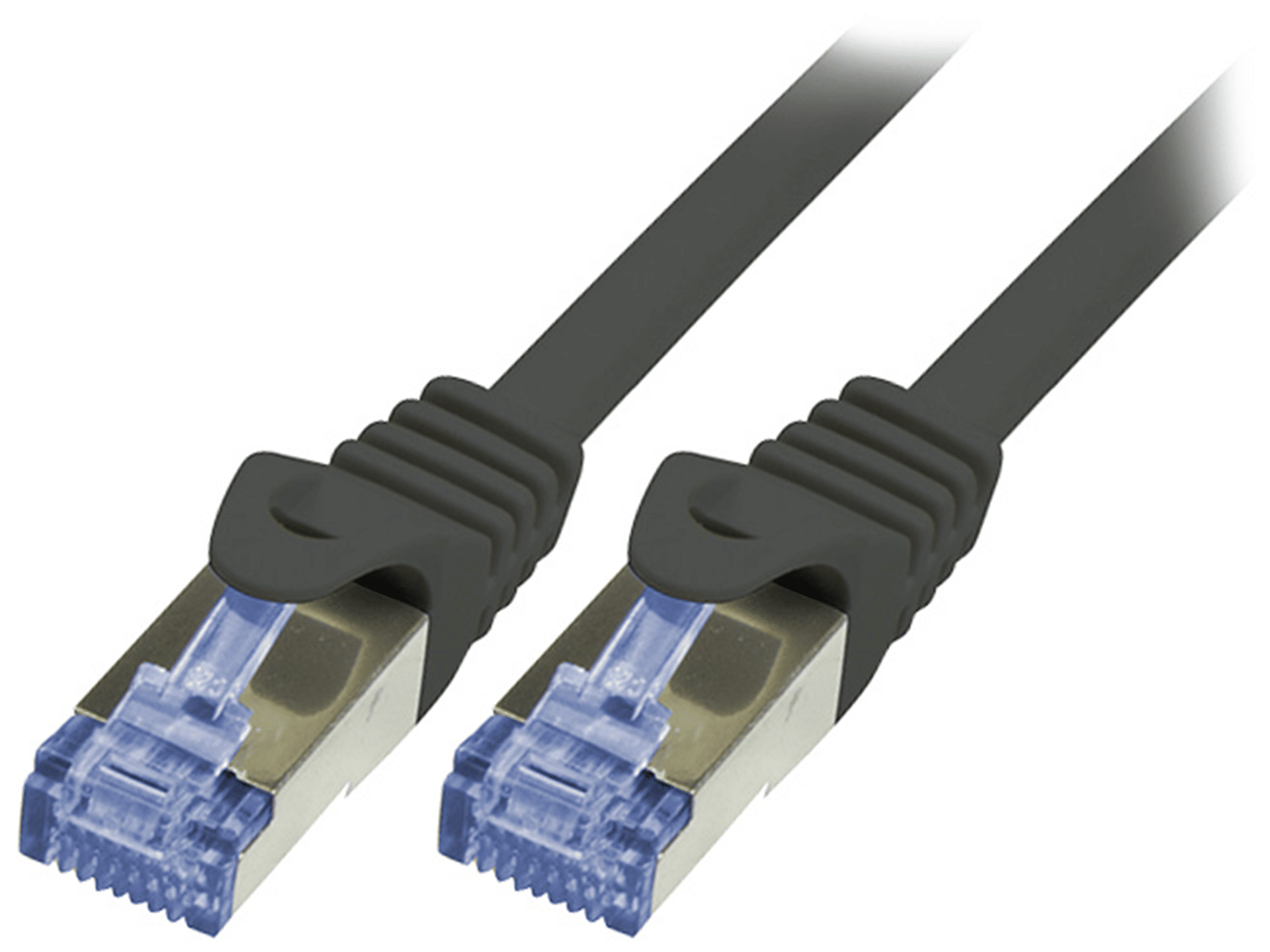 CQ3073S Two standard Ethernet patch cords with RJ45 plugs and latch covers.