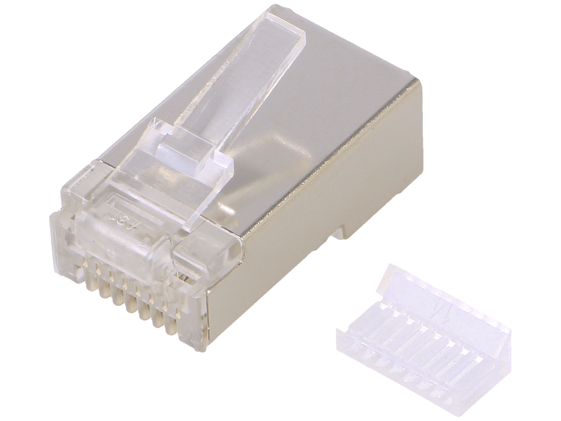 LOG-MP0004 RJ45 plug for crimping on Ethernet cable.