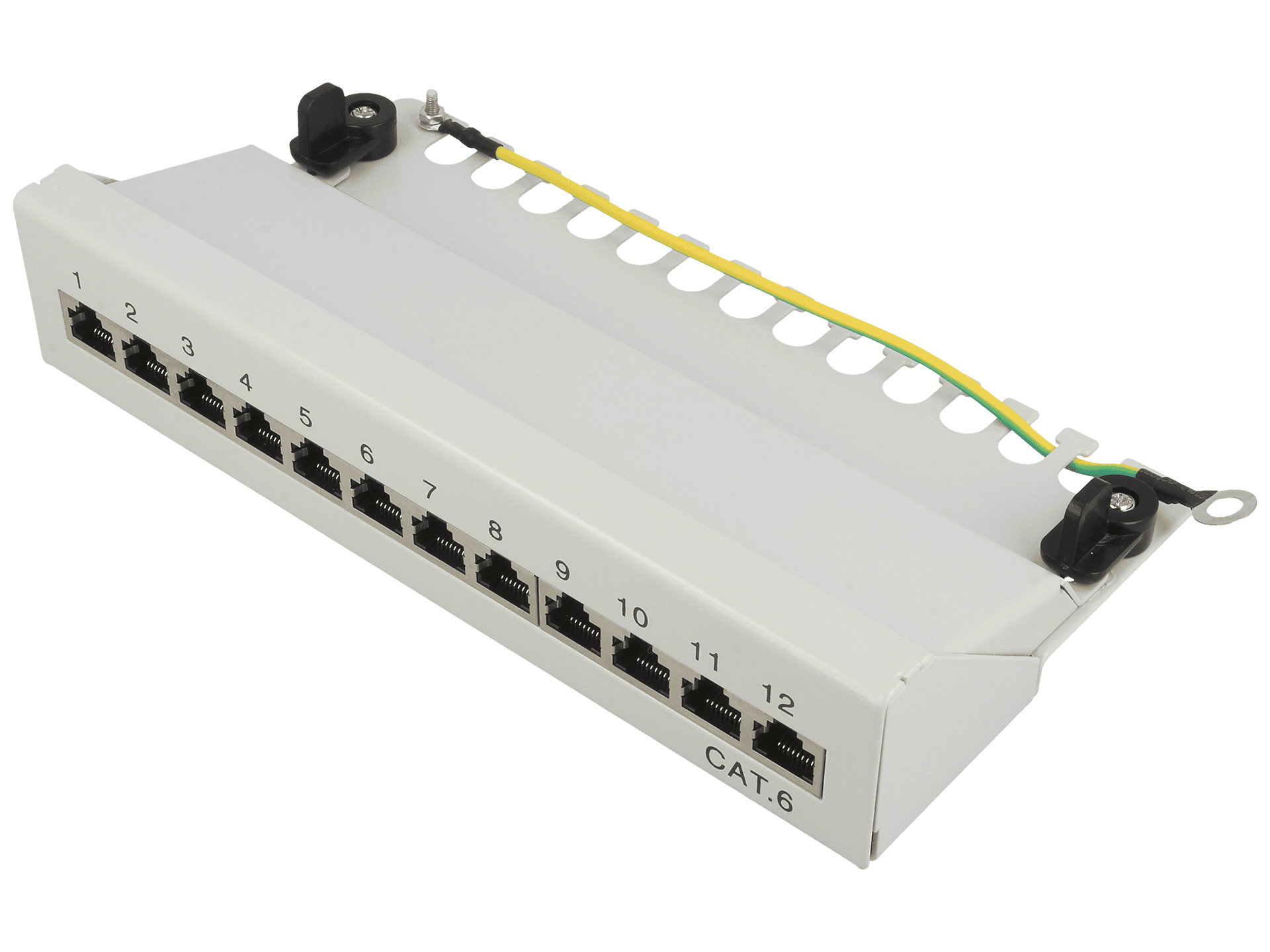 LOG-NP0017A 12-port RJ45 category 6 patch panel for rack cabinet.